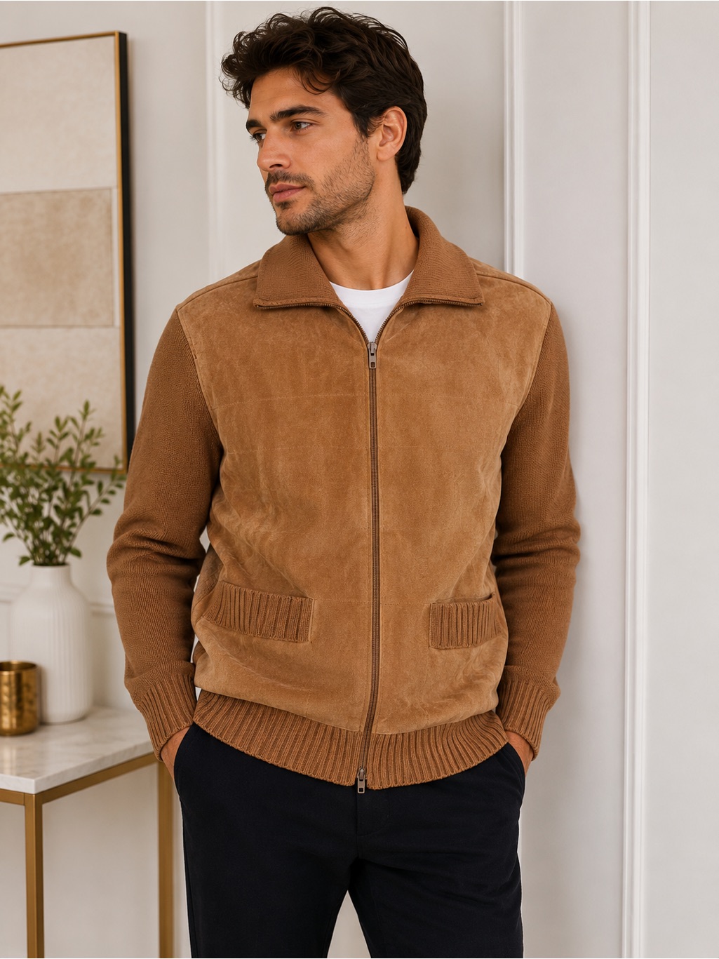 Vintage Royal Knight Suede & Knit Leather Jacket